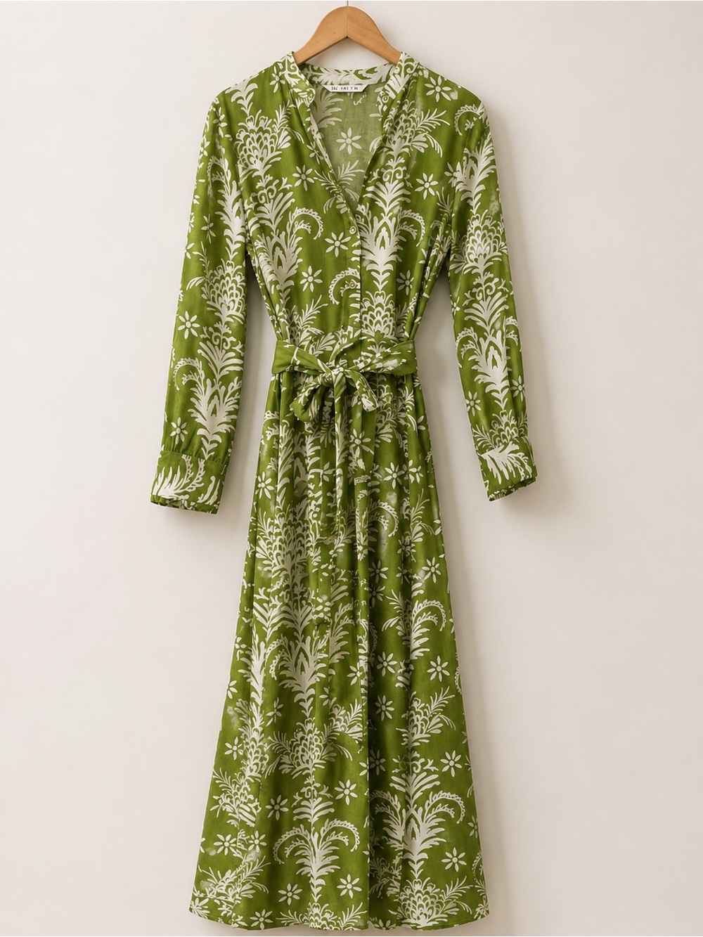 ZARA Green Floral Long Dress with Removable Belt Size Small